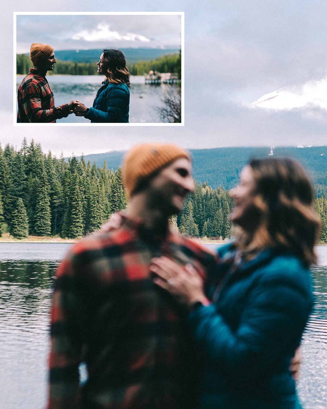 Surprise proposal at Trillium Lake with the view of Mt. Hood — photograph 9 of 10